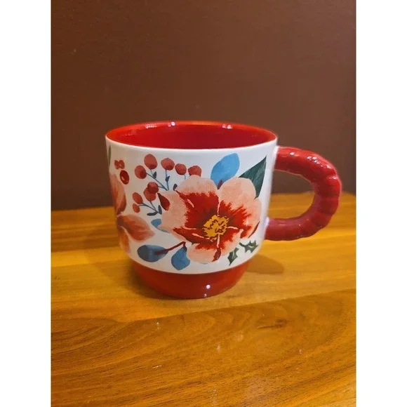 Pioneer Woman Merry Meadow 5-Piece 12.5oz Stoneware Stacking Mugs w/ Gold Rack - Picture 4 of 10